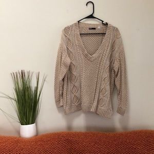 Cream Oversized V-neck sweater
